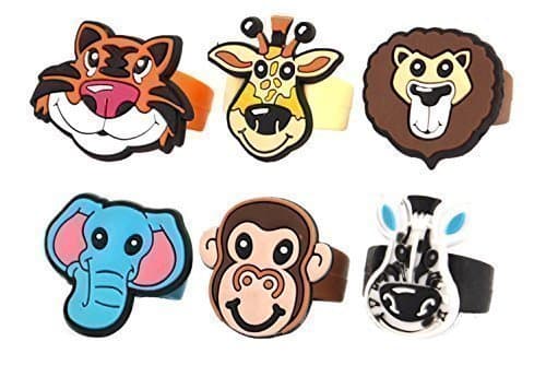 12 X Assorted Jungle Animals Rubber Finger Rings