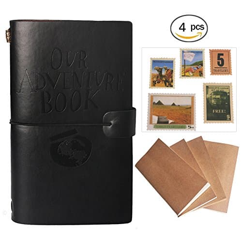 Our Adventure Book Journal Refillable Notebook 4pcs Leather Notepad With Stamp Stickers Card Slots and Zipper Pocket for Teachers Students Men Women