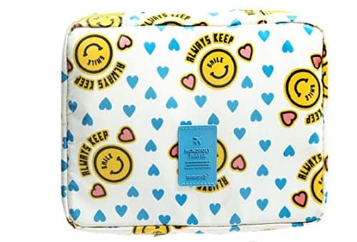 TZWNS Multi-function Beauty Travel Kit Holder Bathroom Make Up Kits Storage Cosmetic Makeup Bag Carry Case Pouch Organizer Toiletry Wash Bag with Hanging Hook for Women Men (Yellow Smile Face)