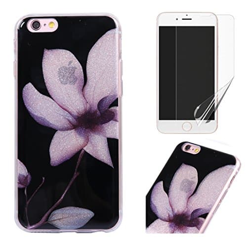 For iphone 5/5S iphone SE Case with Screen Protector,OYIME Glitter Slim Fit Clear Silicone Soft TPU Anti-Scratch Drop Proof Resistant Rubber Protective Back Cover (White Magnolia)