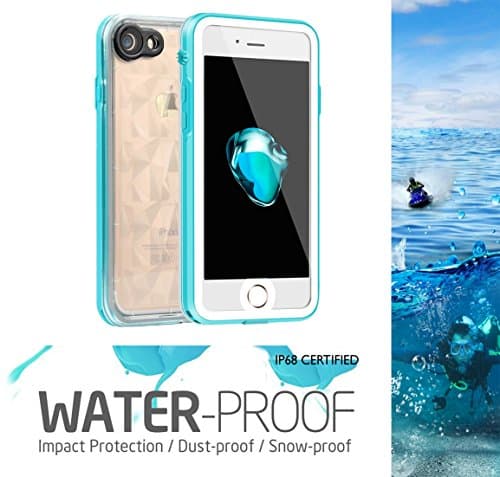 iPhone 7 4.7" Waterproof Case REDPEPPER Full-Sealed 360° Waterproof Cover 6.6ft/2M IP68 Underwater Housing Shockproof Dustproof Sensitive Touch ID w/ Clear Crystal-Pattern Back Case (4.7 Blue)