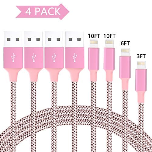 Lightning Cable, 4Pack 3FT 6FT 10FT 10FT Long iPhone Charger Nylon Braided iPhone Cable to USB Charging Charger for iPhone X/8/8 Plus/7/7 Plus/6/6S/6/6S Plus/5/5S/SE/5C,iPad,iPod And More