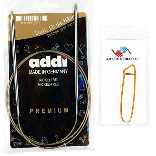addi Knitting Needle Basic Circular White-Bronze Gold Cord 80cm Size 2.75mm Bundle with 1 Artsiga Crafts Aluminum Stitch Holder