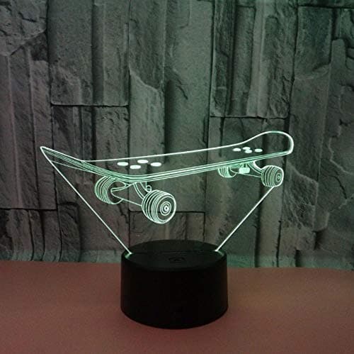 SFALHX 3D Night Light Skateboard Touch Button 3D Optical Illusion Table Desk Lamp7 Colours Flashing Touch Switch Bedroom Decoration Lighting for Kids Best Gift