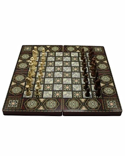 Backgammon Chess Checkers 3 in 1 Board Game Set Arabesque Design