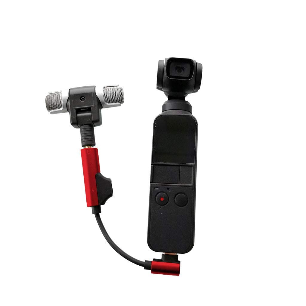 Audio Adapter External-Wireless Microphone For DJI Osmo Pocket Accessories, Handheld PTZ External Microphone +Type-cz to 3.5mm Audio Cable (Red)