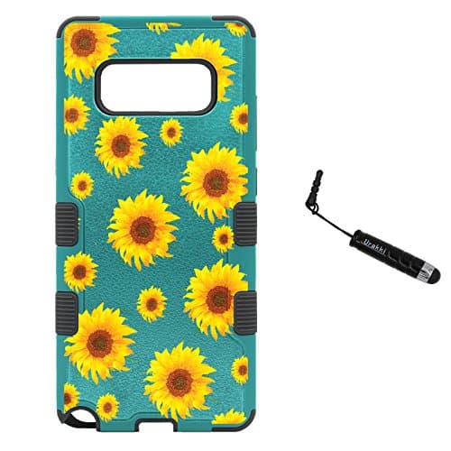 Galaxy Note 8 Hybrid Case, TEAL BLACK 3in1 Shield Shock Absorbtion Rugged Heavy Duty Armor Tuff Case by Urakki for Galaxy Note 8 8th Gen (2017) [Yellow Daisy] Case