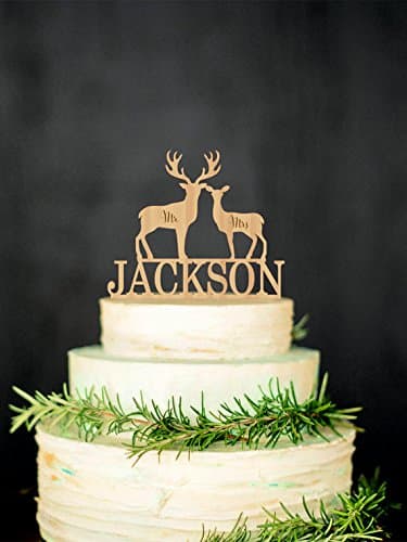 Deer Wedding Cake Topper Mr Mrs Personalized Cake Topper Rustic Wedding Cake Topper Deer Silhouette Cake Topper Country Cake Topper