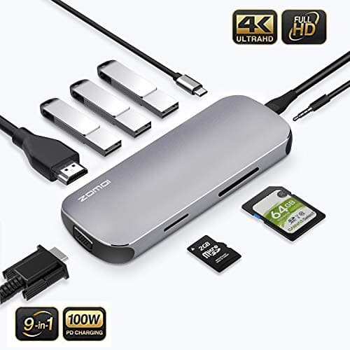 Updated 2020 Version USB C Hub, 9 in 1 USB C Adapter with Ethernet, 4K USB C to HDMI, VGA, 2 USB3.0 2 USB2.0 PD, SD TF Card Reader, Audio, Compatible Mac Pro and Other Type C Laptops