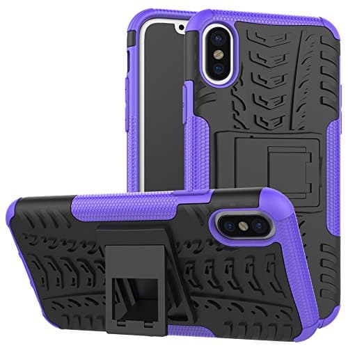 iPhone X Case,Heavy Duty Rugged [Drop Protection][Shock Proof][Dual Layer] Hybrid Defender Armor with Built-in Kickstand Case Cover For iPhone X 2017 (Purple/Black)