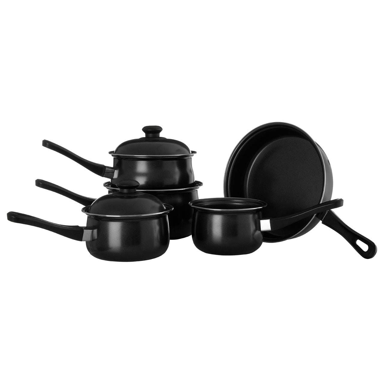 5 PC PIECES BLACK CARBON STEEL BAKELITE HANDLE KITCHEN COOKWARE NON STICK SAUCEPAN FRYING PAN MILK PANS SET WITH LID