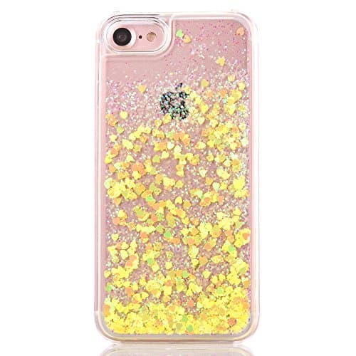 iPhone 7 Plus case, iPhone 8 Plus case,Myckuu Liquid, Cool Quicksand Moving Stars Bling Glitter Floating Dynamic Flowing Case Liquid Cover for Iphone 7 Plus (yellow heart)