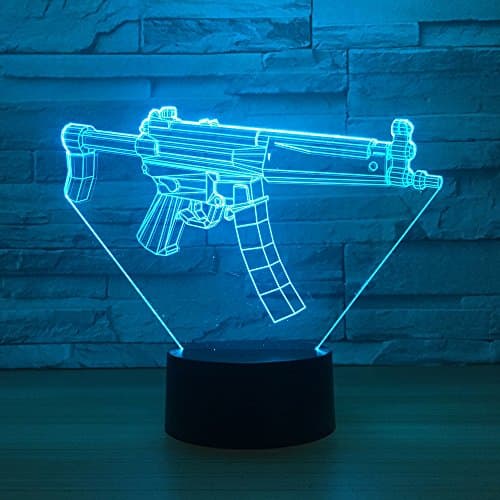 Circle Circle Machine Gun Shape 3D Optical Illusion Lamp 7 Colors Change and 15 Keys Remote Control LED Table Desk Lamp for Home Bedroom Decoration