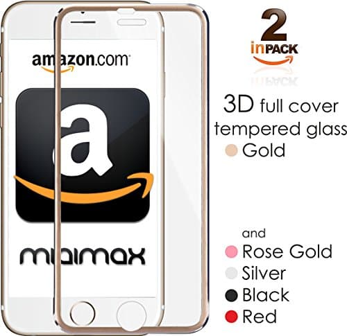 iPhone 7 Plus, 6 Plus, 6s Plus 3D Screen Protector Glass with Titanum Edge Gold Full Cover [2-Pack] 5.5" by miaim