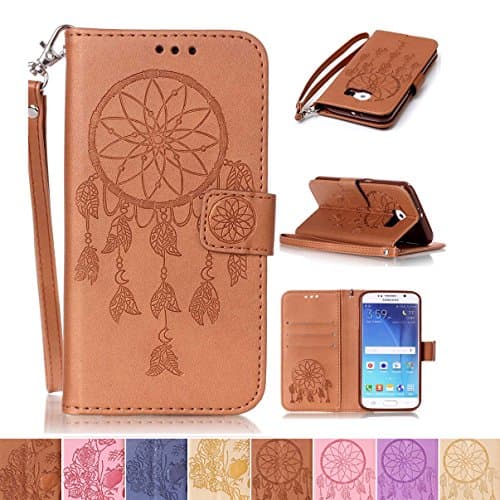 Galaxy S6 edge Case, Firefish [Kickstand] PU Leather Flip Folio Emboss Style Wallet Case Bumper Cover with Strap Magnetic Buckle for Samsung Galaxy S6 edge - Net-B