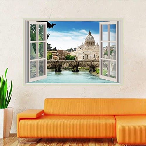 St Angelo Bridge Rome window view 3D Wall Decal Sticker 18", 24"or 36"