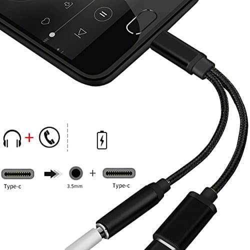 2 in 1 USB Type C Cable Fast Charge to 3.5mm Audio Jack Headphone Adapter Converter Supports Audio and Charging for Motorola MotoZ, Letv Le Pro 3 (USB-C 01)