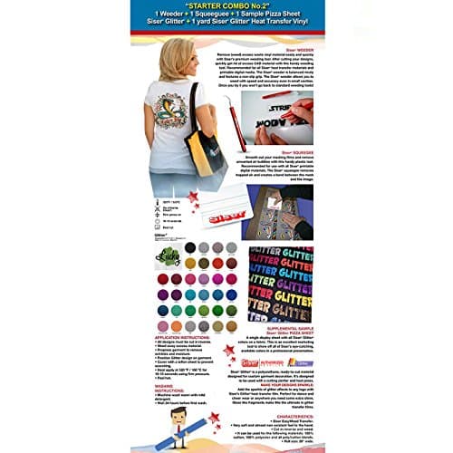 STARTER COMBO No.2: 1 Weeder + 1 Squeegee + 1 Sample Pizza Sheet Siser Glitter + 1 Yard Heat Transfer Vinyl Siser Glitter - Cricut Die cut CraftROBO on Cotton or Polyester mesh and Poly-blend fabrics
