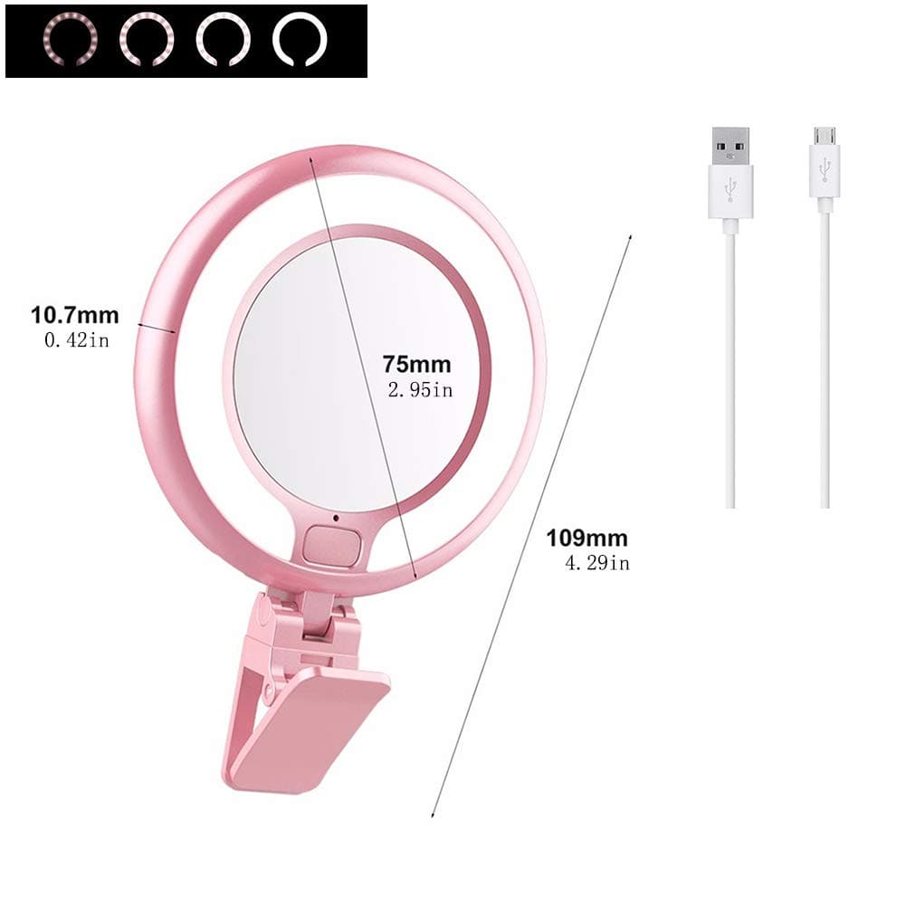 Portable LED Ring Light for Mobile Phone Camera, Four Different Level Brightness Setting LED Selfie Ring Light Makeup Mirror Light for iPhone 7 iPhone 8 Plus (Rechargeable Type)