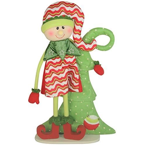 Red Striped Standing Elf with Christmas Tree