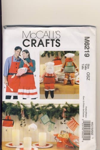 OoP McCall Crafts Sewing Pattern 6219 - Use to Make - Christmas Decorations, Aprons (S-XL), Mitt, Santa and Gingerbread Dolls