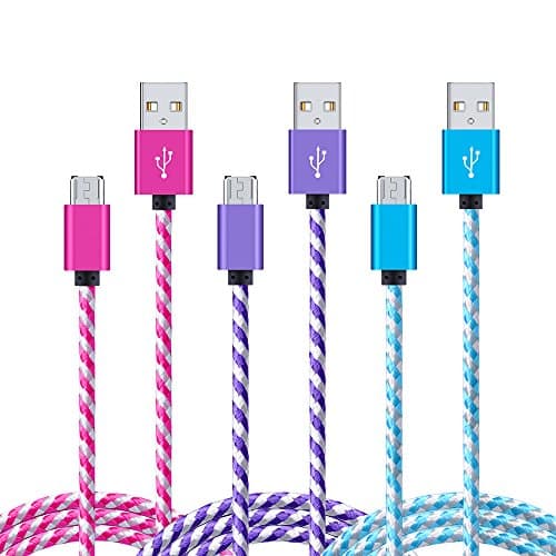 CableLovers 3 Pack Charger Cable (6ft) Extra Long Nylon Braided High Speed Fast Micro USB Quick Charging Cord for Samsung Galaxy S7 Edge S6, Grand Prime, Note 4 5, A7 A9, Tab Pro S2 A,BLU More