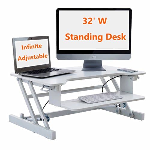 Height Adjustable Ergonomic Sit Stand 2-Tier Standing Desk Converter, Black/White