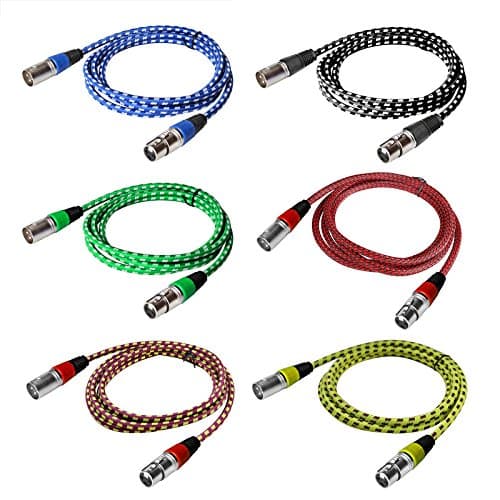 Mountain ark 6 Pack 6.5ft/2m 3-pin DMX Cable XLR Female to XLR Male Signal Transmission Cable Colored Tweed Woven Wire Durable for Stage Lighting
