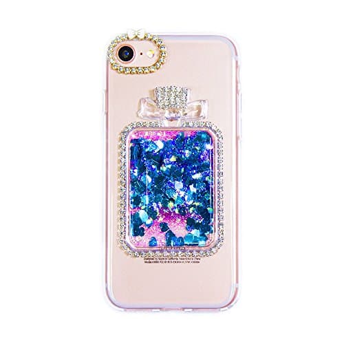 iPhone 8/7 Case, MOEIDO Protective Glitter Liquid Defender Bumper Case with Strap for Girls Children, Perfume Bottle Floating Bling Sparkle Quicksand Case for iPhone 7 4.7 inch, Blue