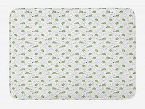 EJjheadband Frogs Bath Mat, Pattern Cute Frog Prince Pink Crowns Mosquitoes, Plush Bathroom Decor Mat Non Slip Backing, 29.5 W X 17.5 W Inches, Pale Green Black Pale Pink