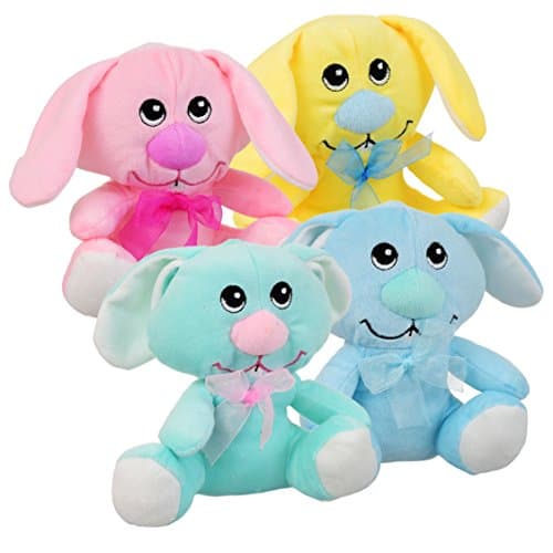 4 Small 6 inch Soft Plush Stuffed Easter Bunny Rabbit Toy for Kids Boys Girls Baby Basket Bundle of 4 - Pink, Yellow, Blue, and Green