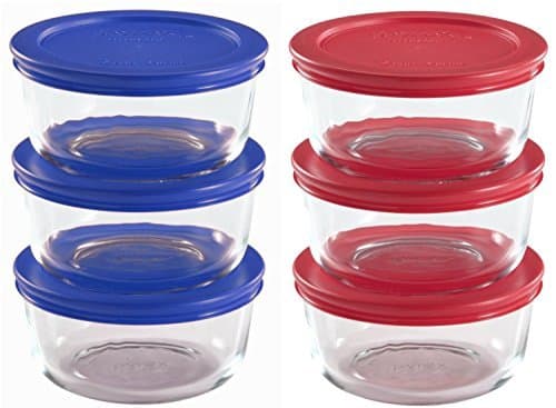 World Kitchen Pyrex 12-Piece, 2-Cup Food Plus Storage Set blue &amp; red plastic covers