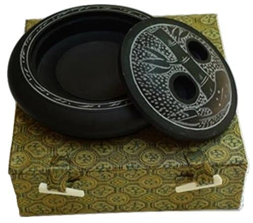 Yuemei Ink Stone Container with Bamboo Design, 5" D, Natural Black