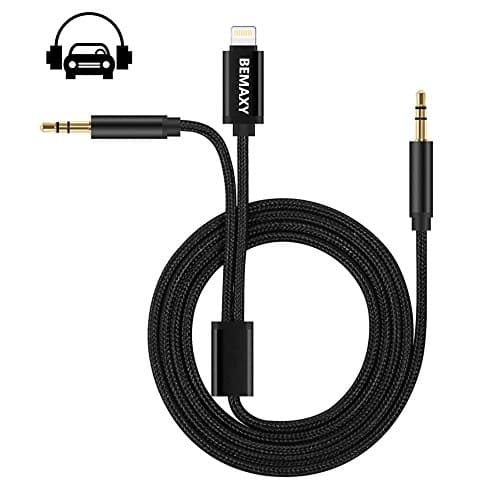 Connect iPhone to Car Stereo - Bemaxy iPhone X 8,8 Plus AUX Cord Lightning Adapter, Connect 3.5mm Male to Male Stereo Jack Cable for Car Speakers, Headphones Splitter Accessories( Black)