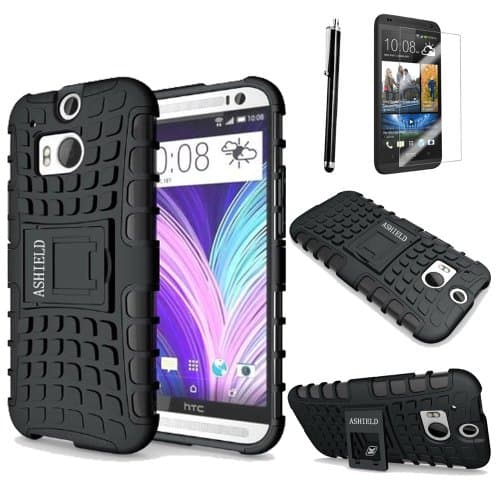 Ashield HTC One M8 Case-- 5 Cases Bundle Ultra Slim Extra Tough 2 Layers Hybrid Shockproof Drop Proof Case with Built-in Stand for HTC One M8 + 5 Screen Protector + 5 Stylus