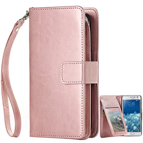 Samsung Galaxy Note Edge Case, BENTOBEN Note Edge Wallet Case [9 Card Slots] [Money Pocket] PU Leather Flip Folio Wallet Case Money Pocket with Wristlet for Samsung Galaxy Note Edge, Rose Gold