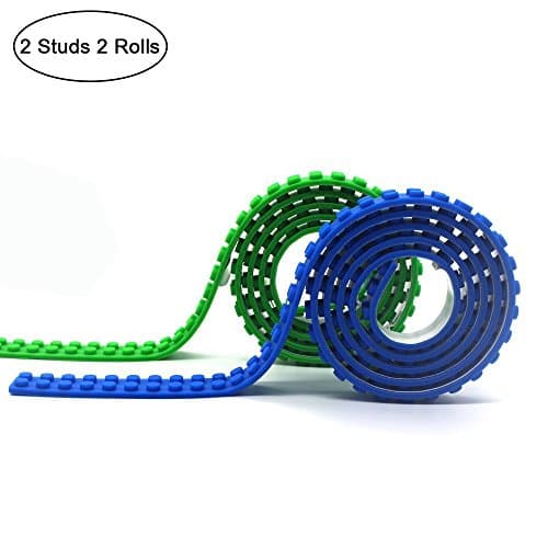 Building Blocks Tape,iDeep 2 Rolls 2 Studs Toy Block Tape Silicone Blocks Compatible with Lego Block Construction Self-Adhesive Reusable Silicone Strips 3X0.05ft for Each Roll