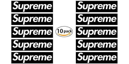 [ 10 Pack ] Supreme Box Logo Sticker 7.5" x 2.2" Black Color Waterproof Vinyl Decal Custom Peel-Able Adhesive for Skateboard Laptop Car Phone Bumper Bike Helmet Mac