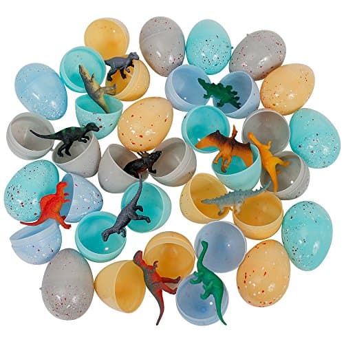 Toy Dinosaur Filled Speckled Easter Eggs - 24 per Order - Four Realistic Colors of Speckled Eggs