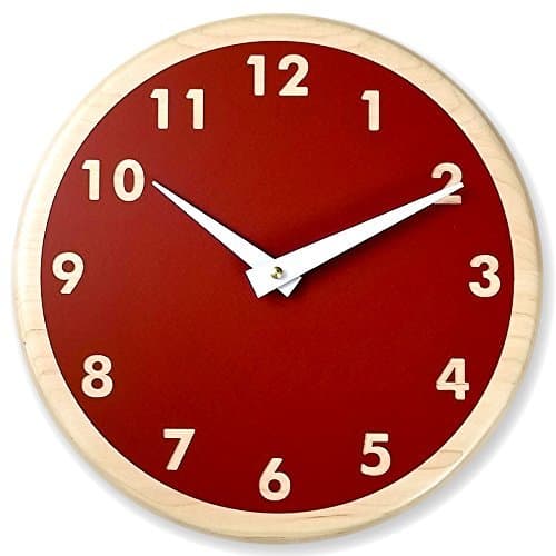 Rusty red wall clock. Maple wood wall clock. Modern wall clock. Red wall clock. 10 inch wall clock. Solid rusty red color.