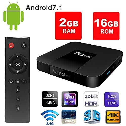Android 7.1 Smart TV Box - VGROUND TX3 Mini Android TV Box with S905W Quad Core 64 Bit 3D 4K H.265 Decoding 2.4GHz WiFi-2G+16G