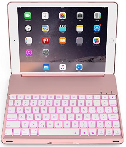 iPad Pro 9.7 keyboard case/iPad Air 2 Keyboard Bluetooth Protective Folio Keyboard Cover with Auto Sleep Wake 7 Colors Backlit Aluminum 500mAh Battery for iPad Pro 9.7 iPad Air 2 (Rose Gold)