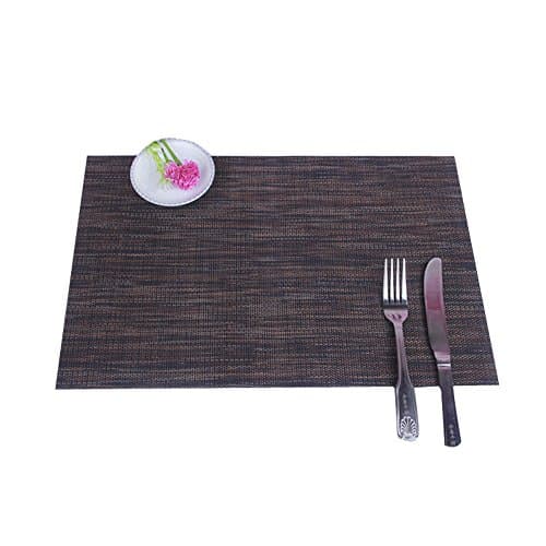 Place Mats for Dining Table or Kitchen, Home or Hotel Quality Thermal Bonded Edges, Reversible Placemats[4-Pack],Easy to Clean Woven Vinyl Place Mats,Reversible and elegant Placemats (4, Black02)