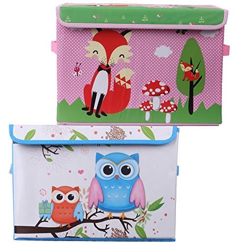 UberLyfe Blue & Pink Foldable Storage and Toy Box - Fox & Owl Design (KSB-996-1082)