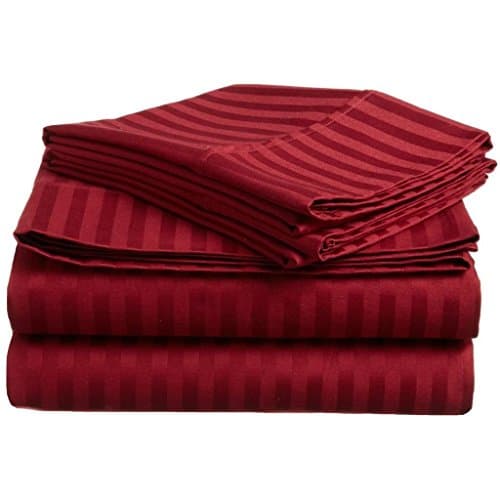 ACS Bedding 550-Thread-Count Pure Egyptian Cotton 1 PC Flat Sheet/Top Sheet Twin Striped Burgundy Limited Period Offer.