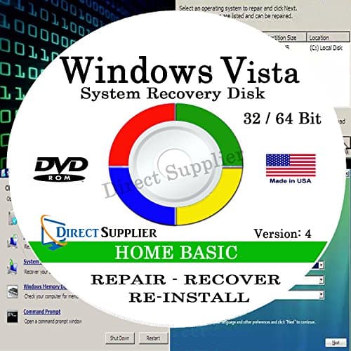 WINDOWS VISTA - 32 Bit DVD SP1, Supports HOME BASIC edition. Recover, Repair, Restore or Re-install Windows to Factory Fresh!