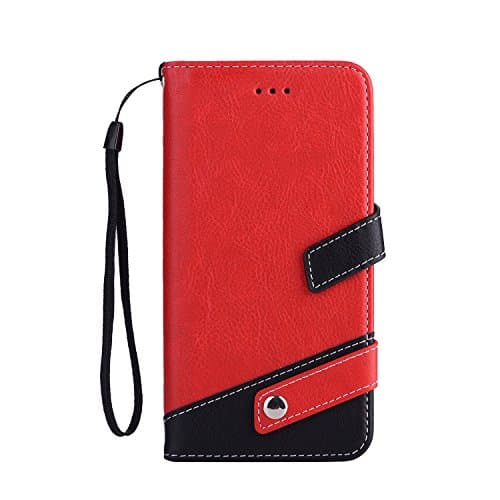 Taoya iphone 8 plus wallet case, iPhone 7 plus wallet case PU leather magnetic snap closure cover with earphone strap holder and card slot 360 shockproof for 5.5 inch iPhone 7 plus 8 plus red