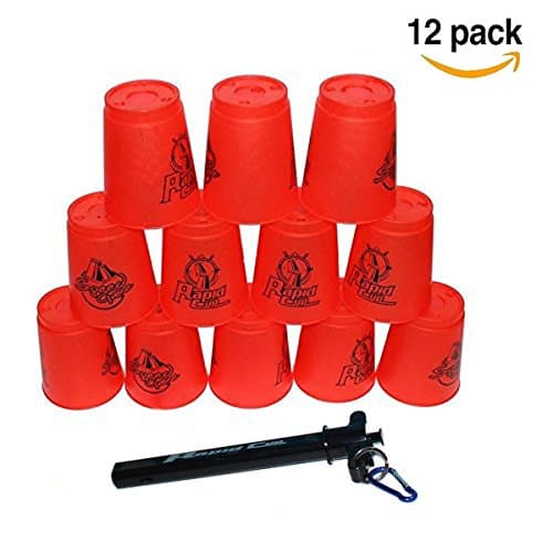 Quick Stack Cups Set of 12 with Quick Release Stem - Sports Stacking Cups Speed Training - Improve Hand-eye Coordination and Quickness (Red)