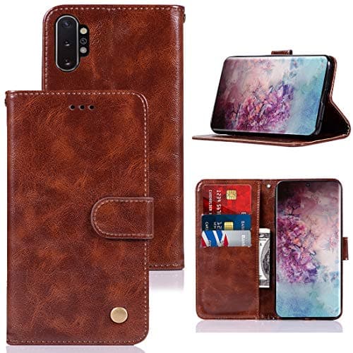 Galaxy Note 10 Plus 5G Case, Zoeirc PU Leather Wallet Flip Folio Protective Phone Case Cover with Card Slots and Stand for Samsung Galaxy Note 10+ Plus/ Note10 Plus 5G 2019 (Brown)