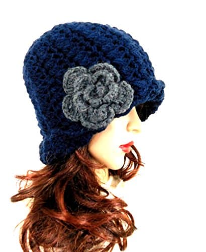 Blue Beanie Handmade Women's Alpaca Flapper Hat